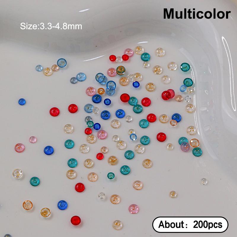 200Pcs Colorful Mermaid Bubble Bead Nail Art Accessories Flat Candy Colored Semi-Circular Diamond Nail Decoration