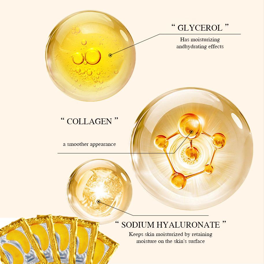 24K Gold Collagen Eye Mask (20 Pairs) - Hydrating Gel Patches for Dark Circles & Fine Lines