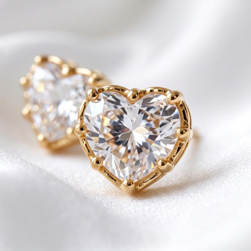 Light luxury temperament love diamond-encrusted women's stud earrings fashion personality versatile simple high sense heart earrings men