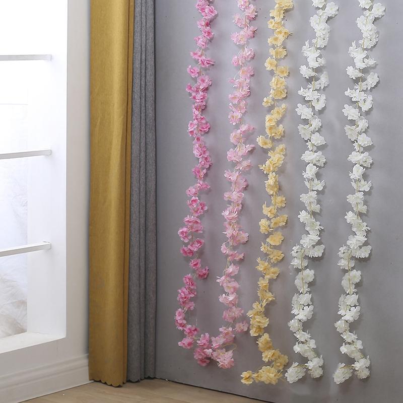 Artificial Silk Cherry Blossom Rose Rattan Wall Hanging Flower Decoration Rattan False Plant Wedding Home Decoration