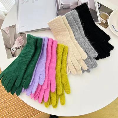 Korean Longer Gloves Women Winter Rabbit Knitted Finger Gloves Christmas Thick Warm Gloves