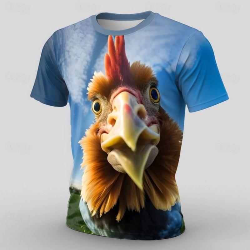 Animal Fashion Chicken 3D Print Sports Quick-dry Breathable Men T-shirt Street Casual Popular Vacation Trend Short Sleeve Summer