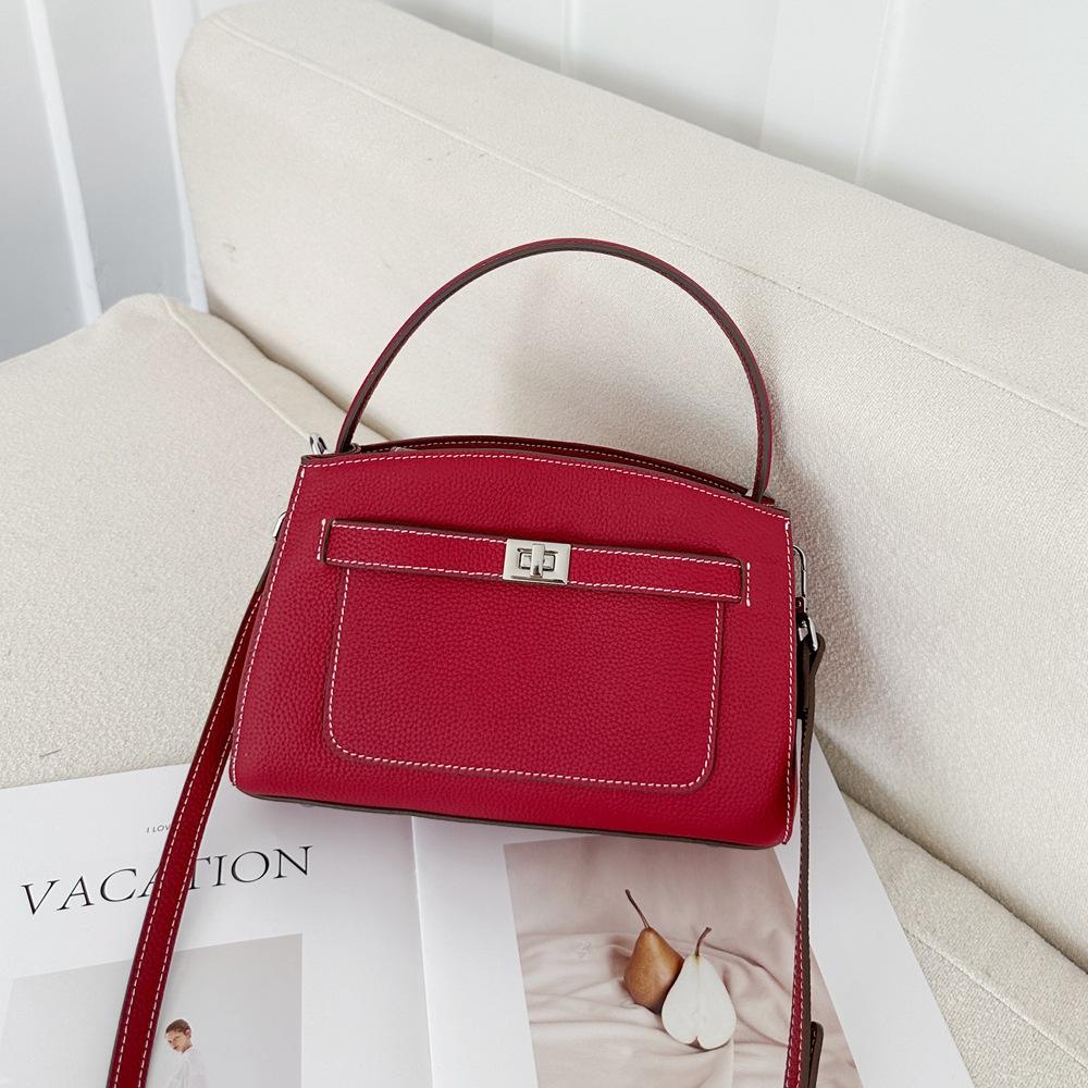 

Compact Square First Layer Leather Bag Genuine Leather Women S Bag With Contrasting Stitching Lightweight Luxury Crossbody