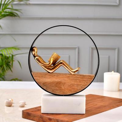 Metal Man Reading A Book Modern Art Decorative Items For Home Decor Aesthetic Showpiece For Living Bedroom Study Room Showcase Decoration Item