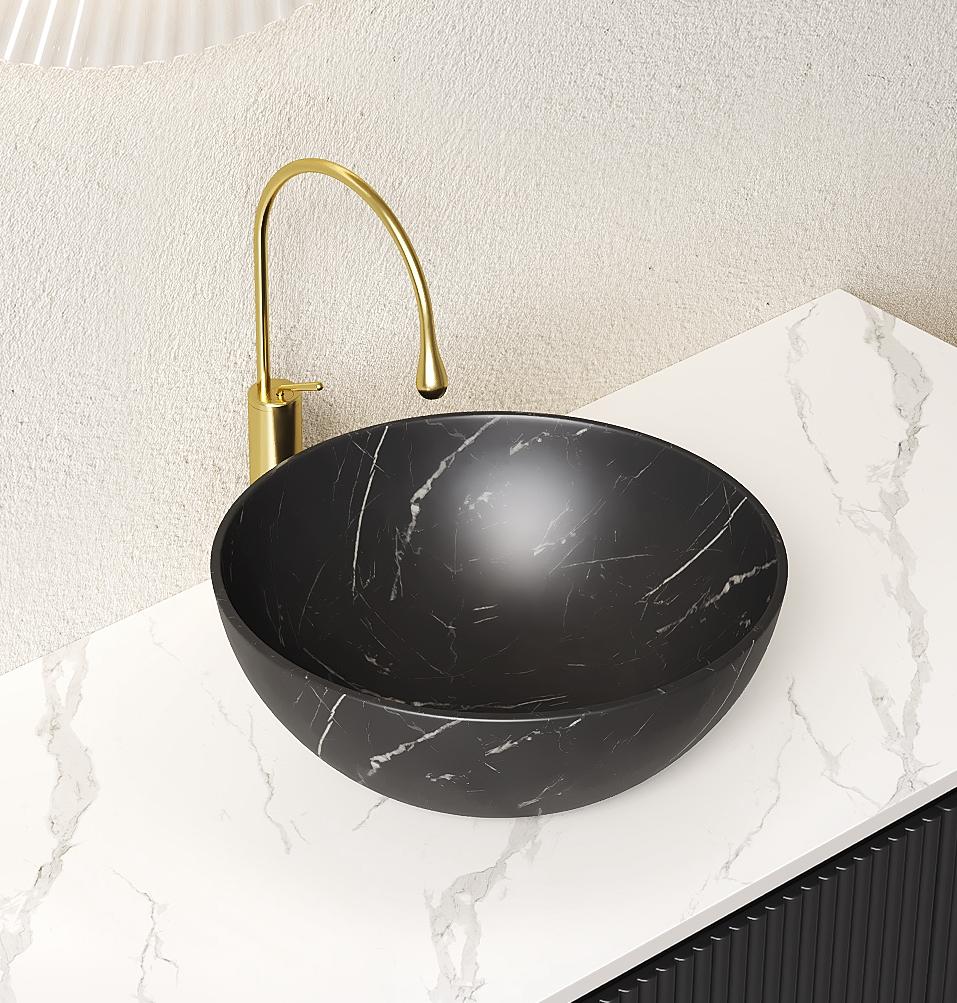 36cm Washbasin with Stone Structure, Without Cabinet, Without Faucet, Black