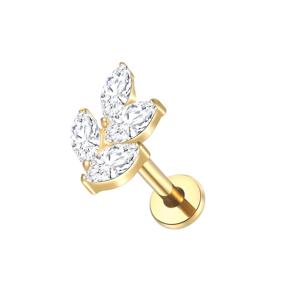 1PC Titanium Zircon Labret Piercings Lip Rings Gold Color CZ Cartilage Helix Lobe Conch Earring Stud Piercings Women Jewelry 16G