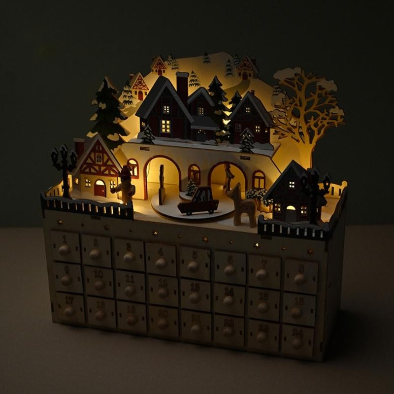 Hand Carved Christmas Advent Calendar Wooden Cabinet With 24 Compartments Drawers Box For Festival Organization