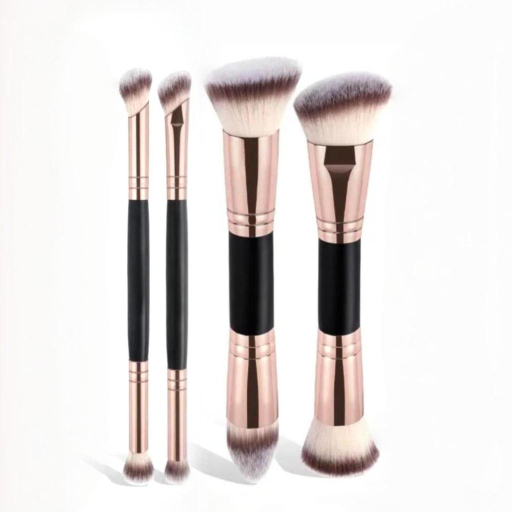 5 Double-Ended Makeup Brushes: Foundation, Blush, 3-Color Contour, Soft Bristle, Loose Powder, Beauty Tool Set
