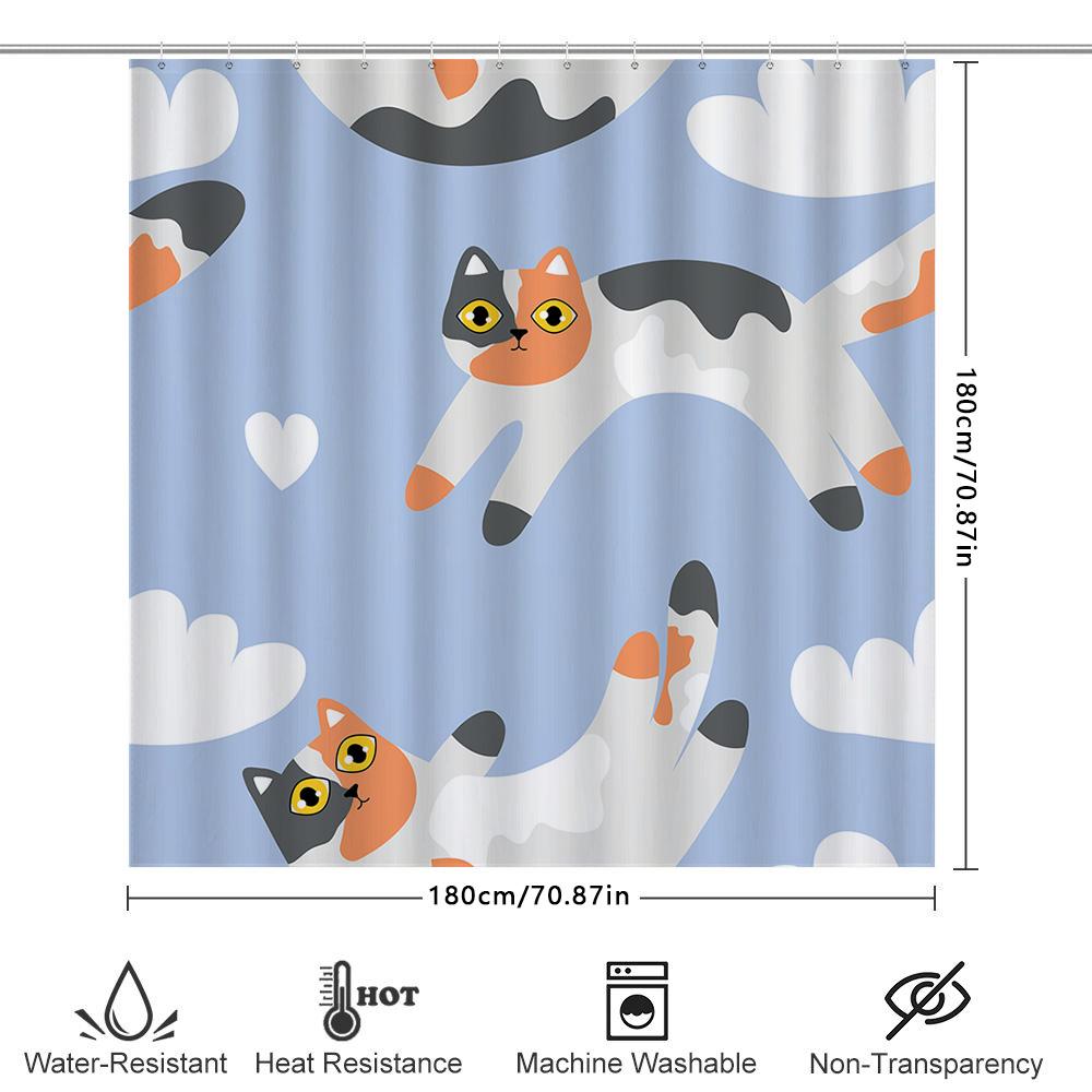 Whimsical Cat Pattern Shower Curtain For Home Decor Modern Blue And White Bathroom Accessories Perfect Gift Idea (200Cmx180Cm)