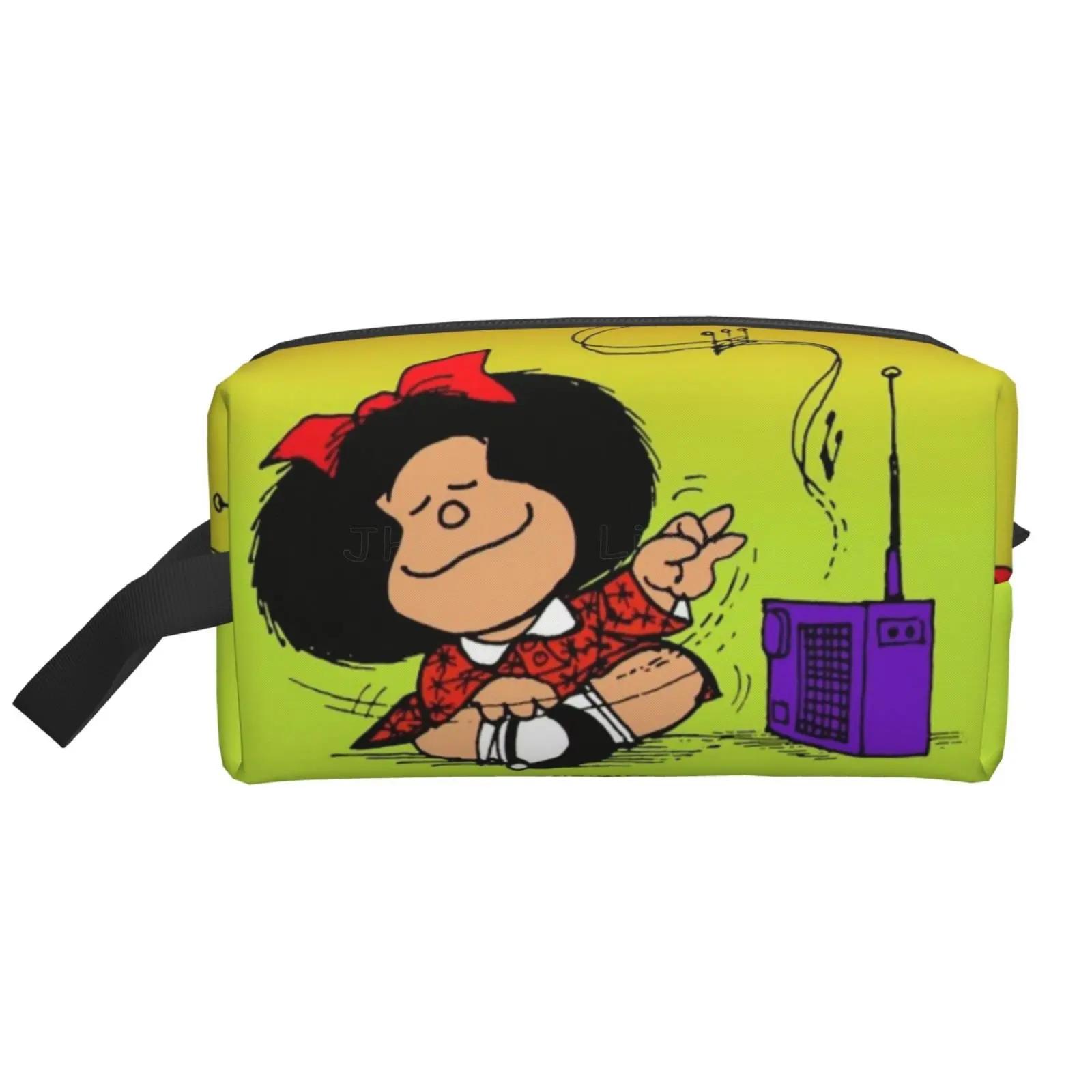 

Сумка для хранения Mafalda для женщин Quino Comic Manga, портативная большая вместительная косметичка для хранения в дороге, косметичка 25.5x16x12.5CM