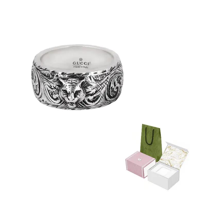 Gucci Ring Tiger Head Narrow Edge, Year of the Tiger, Silver Jewelry, Retro, Frosted Silver 8 Basic Packaging-dust Bag + Packaging Box (color Random)