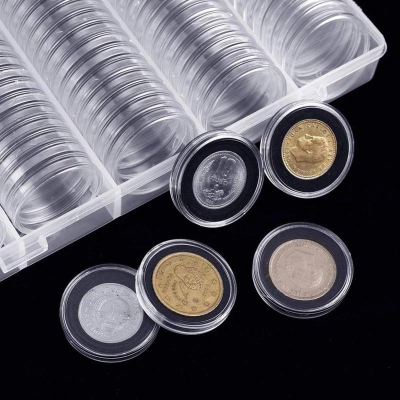 100Pcs/Box 17/20/25/27/30mm Transparent Round Coin Box Capsules Storage Coin Collection Holder Containers Home Supplies