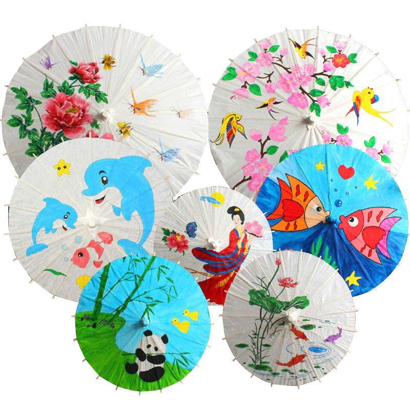 1Pc 20/30/40/60/84Cm Paper Umbrella Blank Diy Handmade Painting Supplies Long-Handle Blank Pography Prop