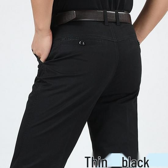 Men's Plus Size High Waist Cotton Work Pants - Summer Lightweight Casual & Formal Straight Leg Trousers for Middle-Aged & Elderly.