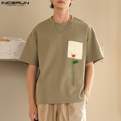 Übergroße Sommer Herren O-Ausschnitt Kurzarm Häkelnähte Lässige T-Shirts Tops