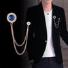 Korean Round Gemstone Brooch Men's Tassel Chain Pin Suit Accessory