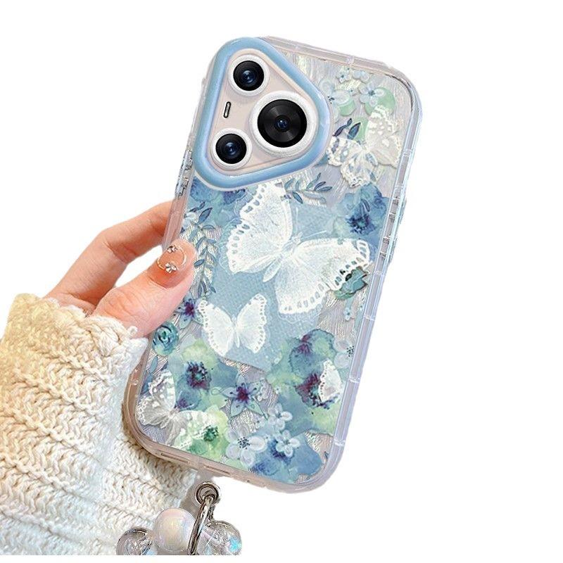 Blue Butterfly Feather Yarn for Apple 16 Mobile Phone Case IP15 All-inclusive 11/13PRO for Huawei for Oppo for Xiaomi for Vivo