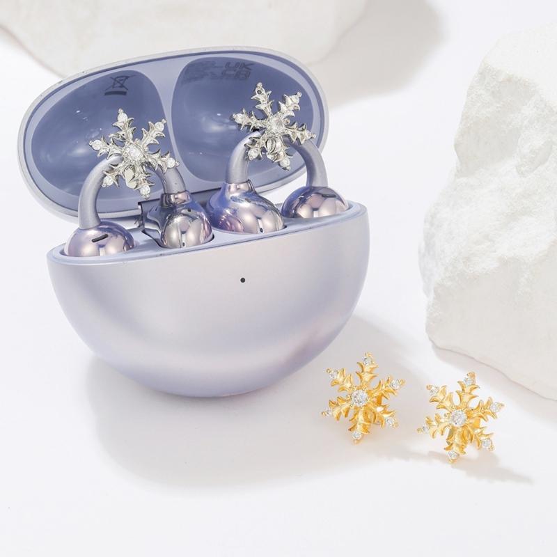 Snowflake Design Universal Earphone Clip Durability Electroplated Copper Clamp Headsets Accessory Secures fit for Sports