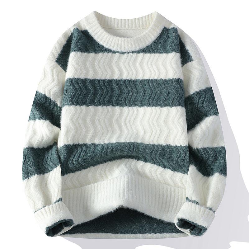 Yang Men's Striped Crew Neck Pullover: Casual Loose Knitwear for Autumn/Winter