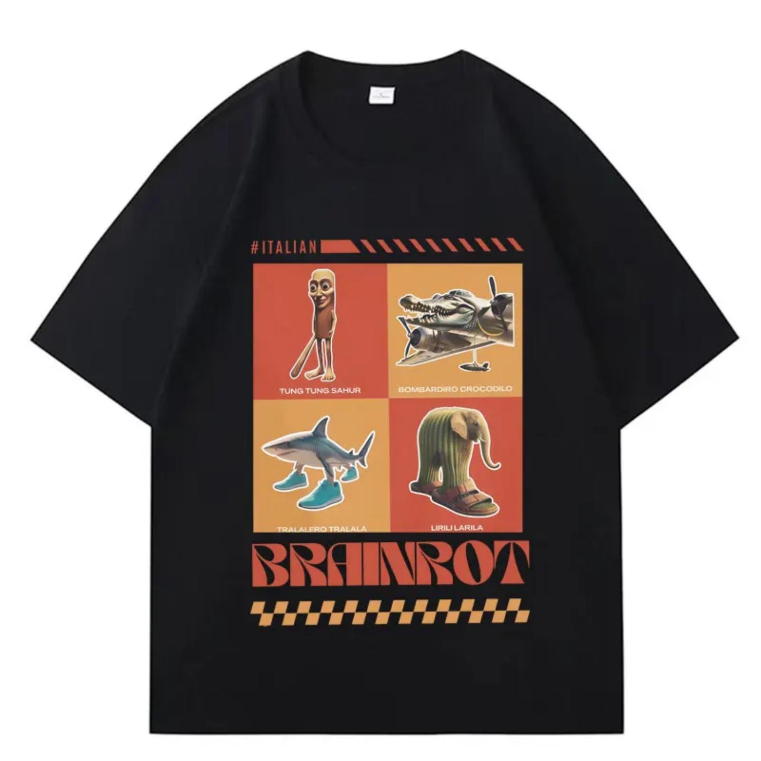 Funny Meme Italian Brainrot Tee Shirts Tralalero Tralala Tung Tung Tung Sahur Bombardiro Crocodilo Lirili Larila Men Pop T Shirt S чёрный