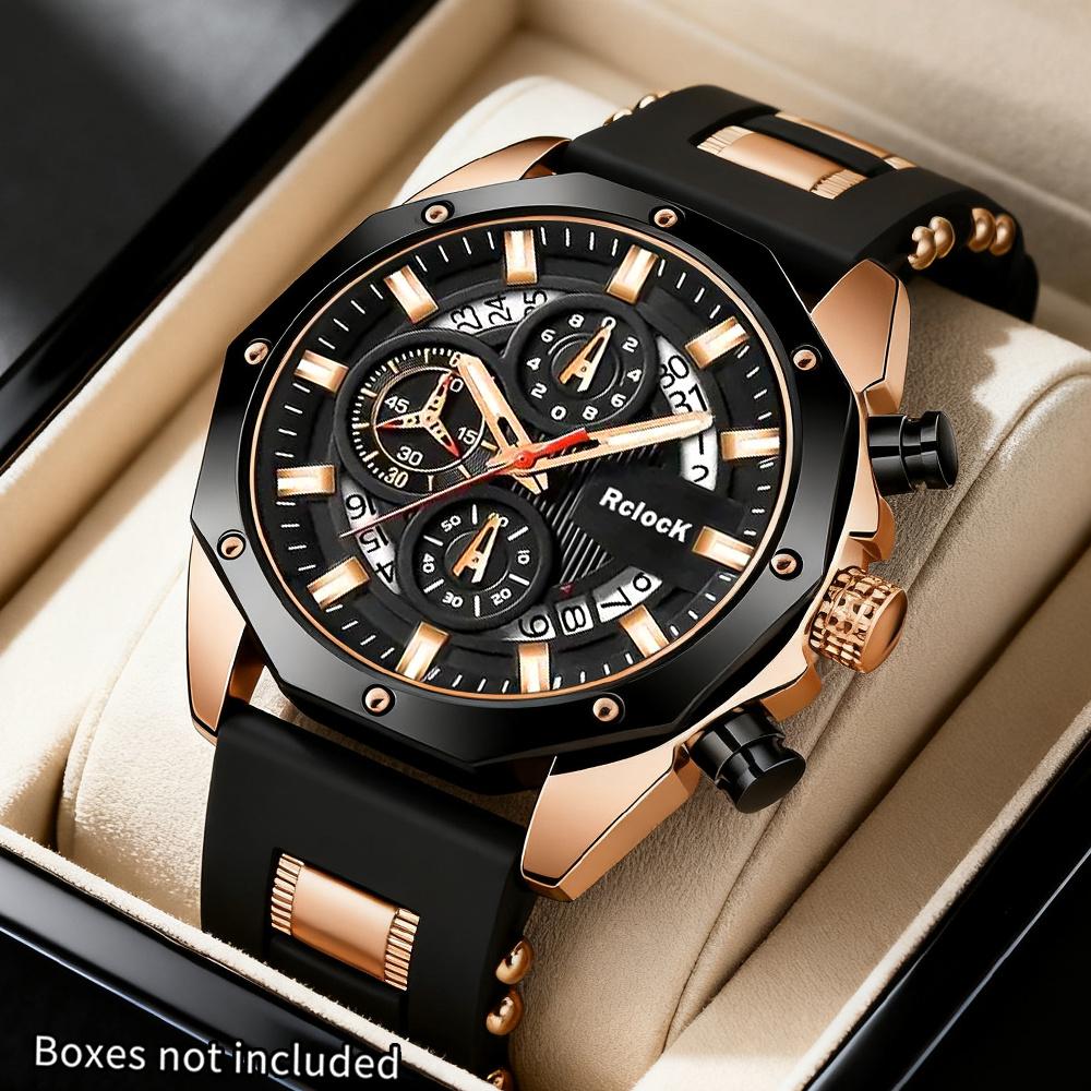 1 Stück Herren Sport Quarzuhr Großes Zifferblatt Armbanduhr Silikonarmband Datum Männlich Business Casual Uhr Geschenk