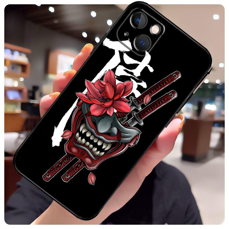Samurai Oni Mask Case For iPhone 14 Pro Max 16 15 11 12 13 17 Pro Max mini 15 16 Plus 16e 17 Air Phone Cover
