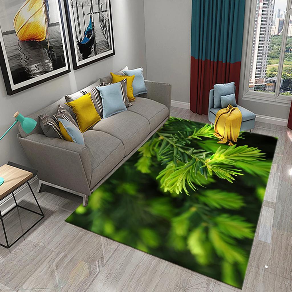 3D Grüner Kiefernteppich für Wald Schnee Kiefernzapfen Teppiche für Küche Badezimmer Rutschfeste Matte Wohnzimmer Schlafzimmer Eingang Dekor Teppich