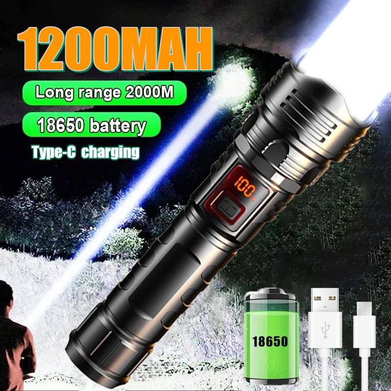 New Outdoor Strong Light LED Zoom Flashlights White Laser High Power Ultra Long Range Torch Rechargeable OLED Display Flashlight