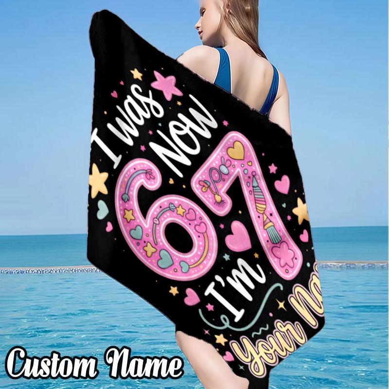 Custom Name Unicorn Number 67 Beach Towel - Soft, Ultra-Absorbent Microfiber, Lightweight, Perfect for Beach, Parties, Travel, Camping