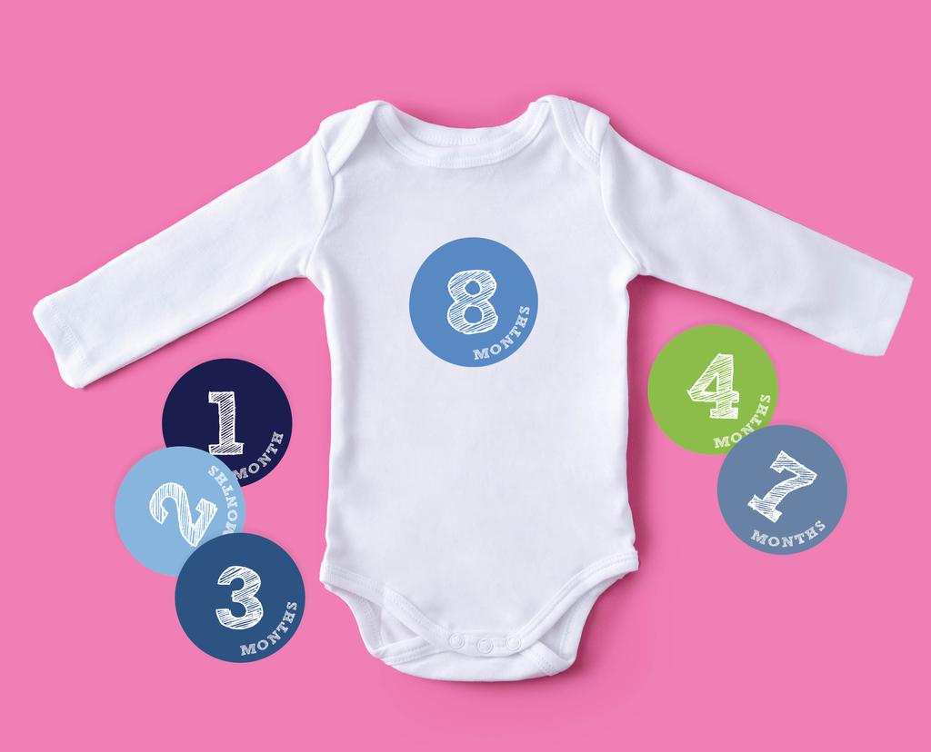 Inkdotpot 12 Month Baby  Milestone  Sticker  Boy Girl-Monthly  Milestone  Round  Stickers 24 Count