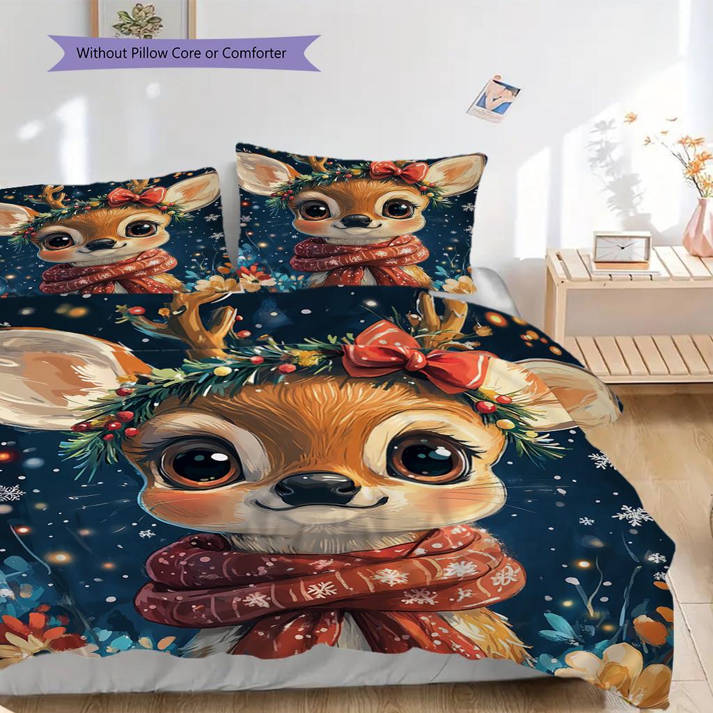 Elk Pattern Bedding Quilt Set Quilt Cover Pillowcase Home Decoration Birthday Gift (1 * Duvet Cover + 2 * Pillowcase, Without Core)