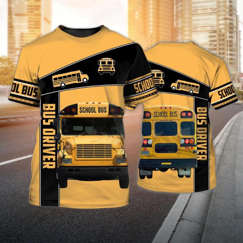 Tričko řidiče školního autobusu Nové pánské tričko 3D potisk Ležérní uniforma Letní O-výstřih Krátký rukáv Mikina Unisex Harajuku oblečení