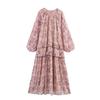 Temperament Layered Decorative Printing Loose Long Sleeve V-Neck Dress Summer New Arrival Women's Clothing