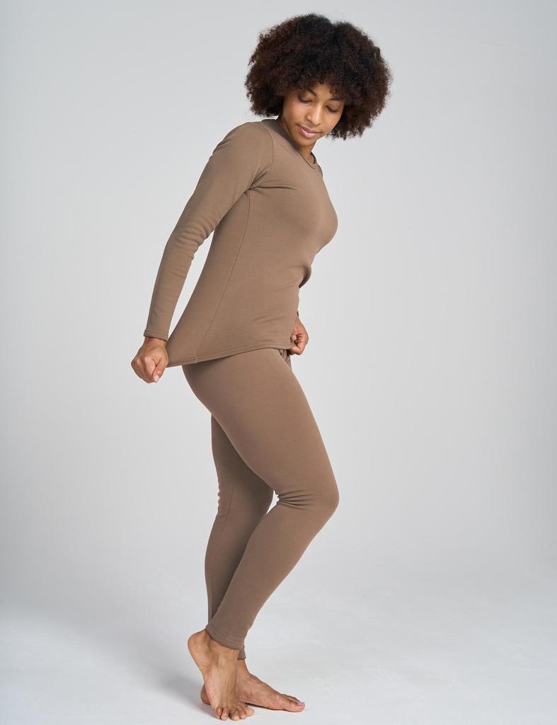 Warm Winter Top and Bottom Fleece Lining Light Extra Thick and Bottom Size (Lapasa) Women's Innerwear, Underwear, Set, [3. Brown, (Top Set), L]