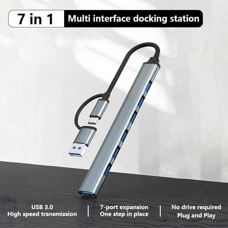 

USB-расширитель One Driven Seven, высокоскоростной концентратор, 7-портовый расширительный док-сплиттер, многофункциональная док-станция для компьютера USB+TYPE-C