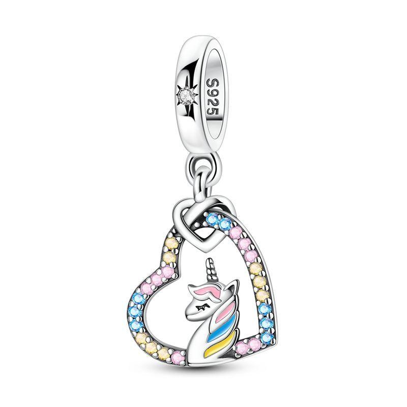 Original 925 Silver Seahorse Horseshoe Four Leaf Clover Pendant Beads Fit DIY Women's Necklaces Bracelets Jewelry Gifts