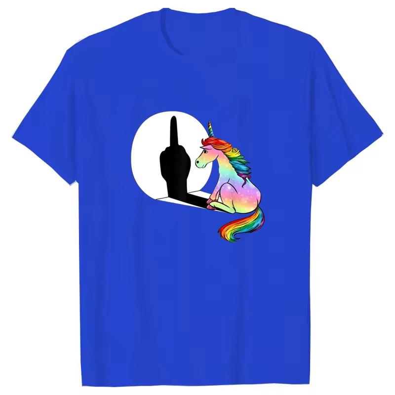 Unicorn Middle Finger T Shirt Women Mens T-Shirt Streetwear Tshirts Anime Clothes Four Seasons