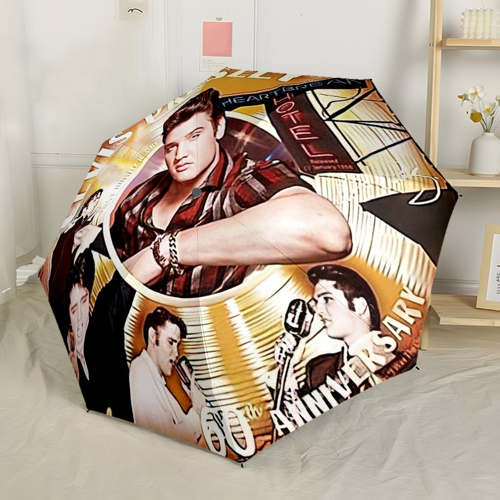 Legenda Rock And Roll Elvis Automatyczny Parasol Składany Parasol z 8 Żebrami Wytrzymały Plastik i Żelazo Parasol na Każdą Porę Roku do Podróży Stylowy Dodatek