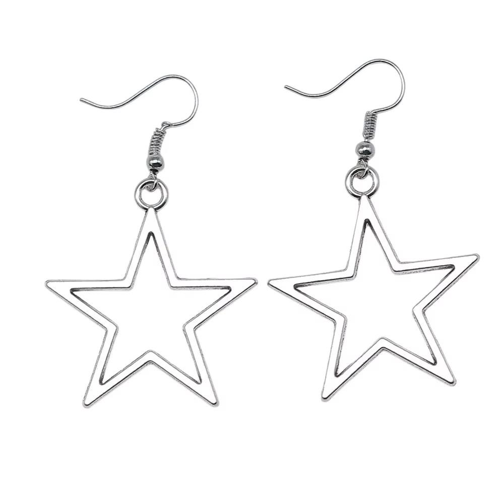 Mode Einfache Design Silber Farbe Hohl Stern Anhänger Ohrringe Frauen Vintage Tropfen Ohrringe