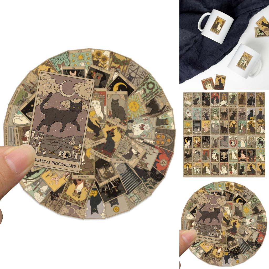 Cute Cartoon Cat Tarot Card Stickers Waterproof Retro Style Suitable For Luggage Skateboards Computers Tablets