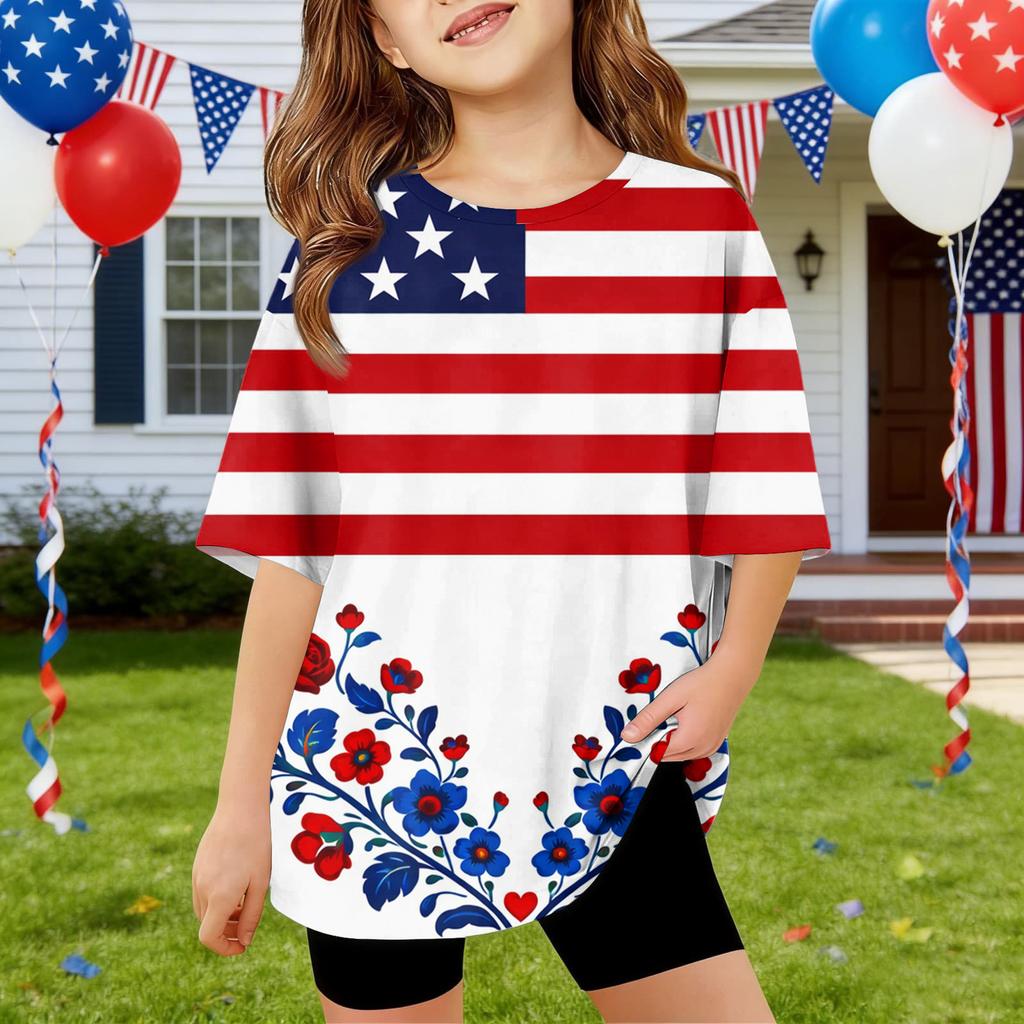 Kids Independence Day Print Round Neck Short Sleeve Casual T-shirt