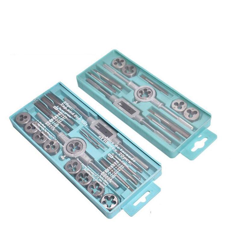Jeu de Tarauds et Filières Multifonction 12/20 Pièces M3-M12 Métrique Bouchons de Filetage Vis à Main Tarauds Droits Coniques Outils de Taraudage et de Filetage