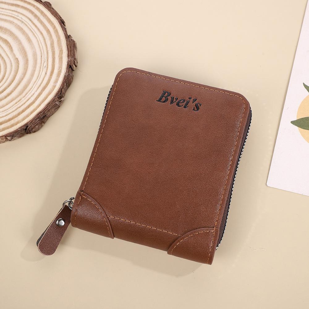 Men Vintage PU Leather Wallet Zipper Trifold Wallet Short Wallet Multi Card Holder Coin Pocket ID Window Casual Business Purse