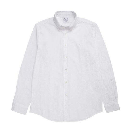 Regular Fit Cotton Seersucker Polo Button-Down Shirt (White) (BBTPMF0690AES) S