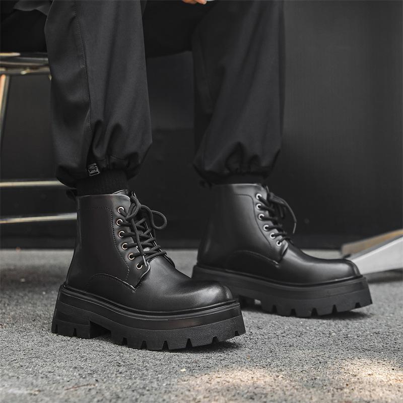 Martin boots men's high-top British style platform spring and autumn models heightening men's locomotive velvet short boots men's shoes 70066-J