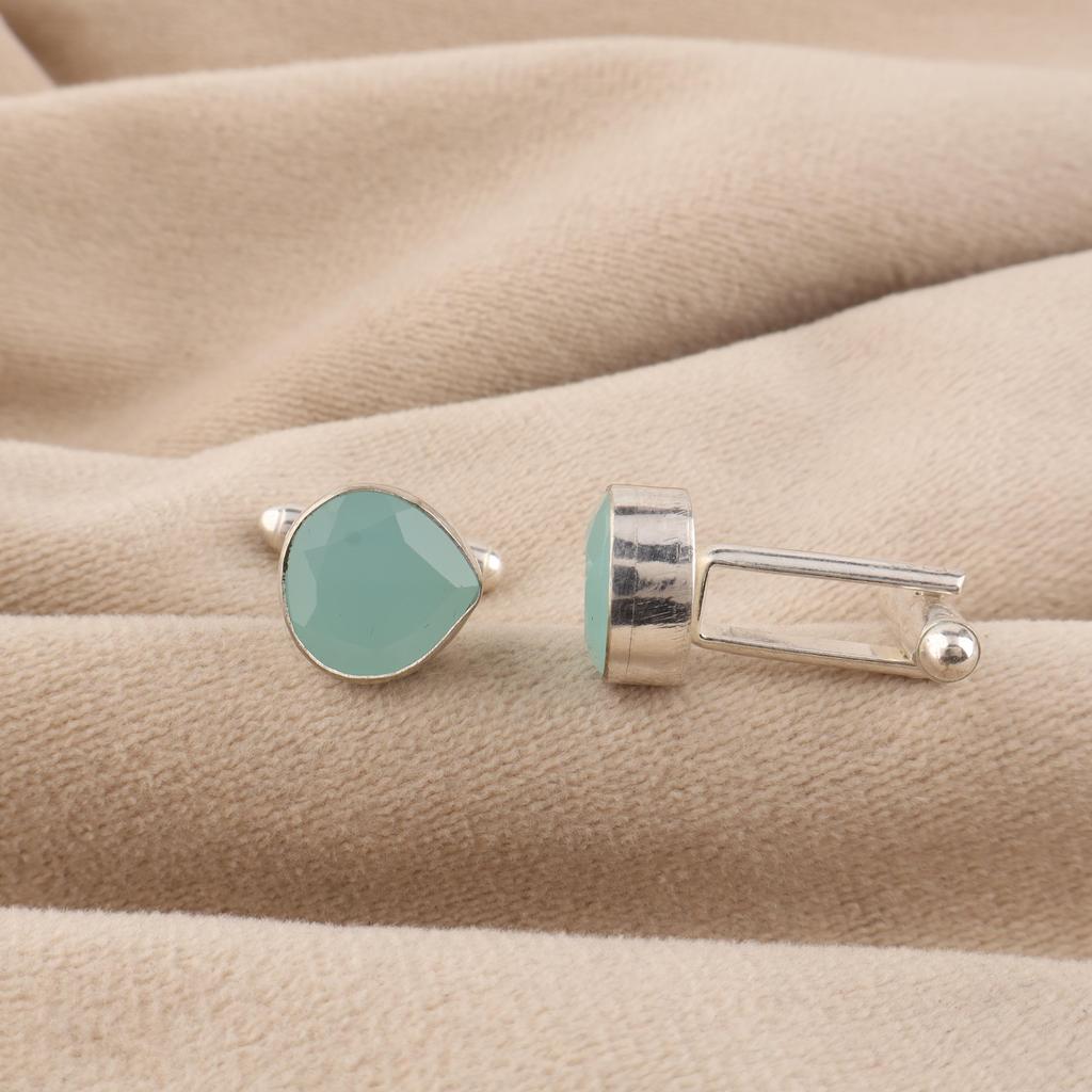 Aqua Chalcedony Gemstone 925 Sterling Silver Handmade Jewelry Formal Cufflinks 1" For Wedding CL-10-16