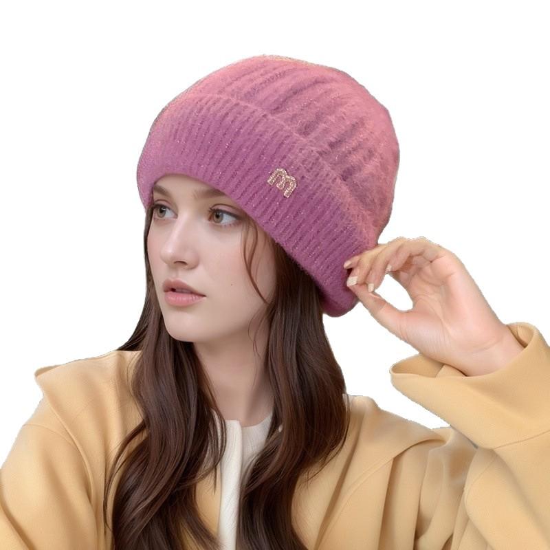 Women's Korean Fashion Mink Knitted Hat – Versatile Solid Color, Plus Velvet, Thickened, Cold-Proof Wool