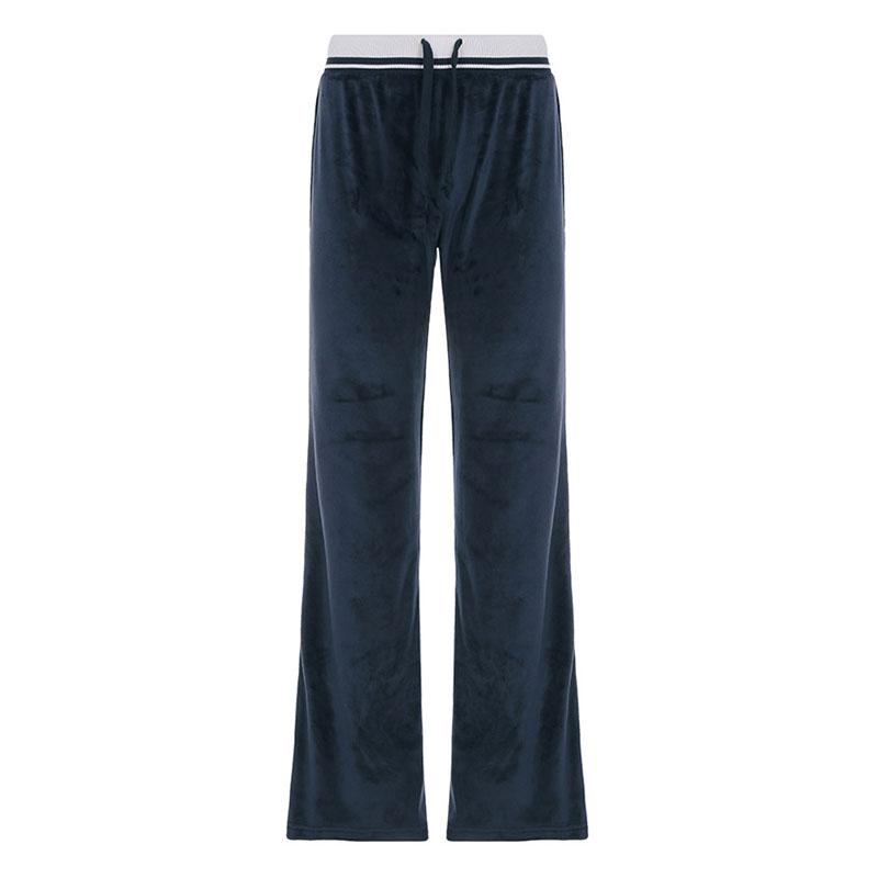 Blue Velvet Casual Pants Streetwear Stitching Straight Trousers Vintage Drawstring Low Rise Loose Women's Pants Basic 2025 Spring Autumn
