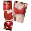 LangSha Zodiac Year Underwear for Women, Wine Red Snake Year Wedding Bridal Small Chest Push-Up Wireless Bra, Seamless Side Support Brassiere