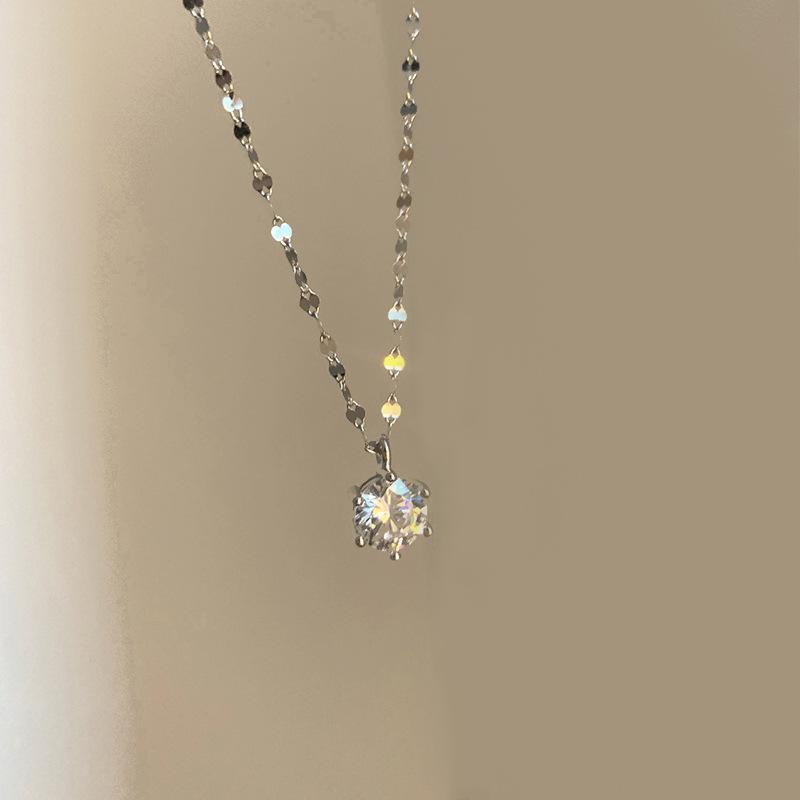 Single Diamond Necklace, Women s Collar Chain, Light Luxury, Niche Design, Gentle Temperament, Simple and Versatile. серебряный